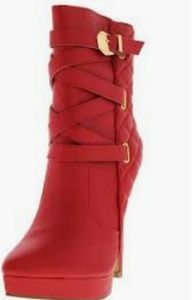 SALE RED QUILTED STILETTO ANKLE BOOTIE BOOTS